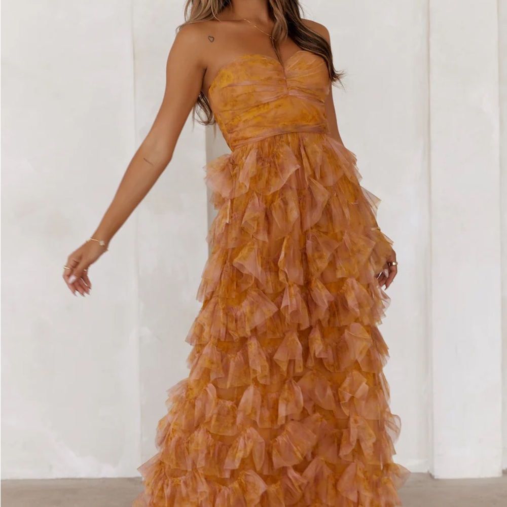 FESTIVAL OF YOU STRAPLESS TULLE MAXI DRESS